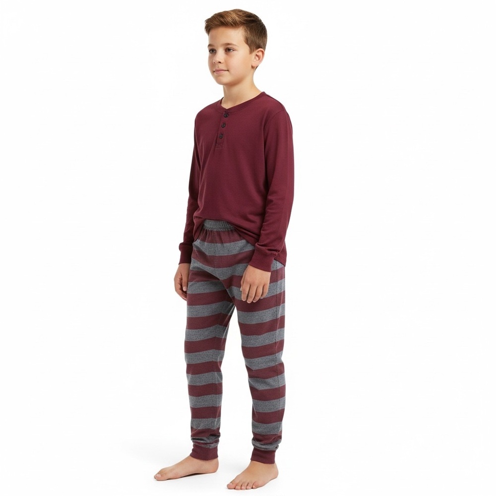 The Children's Place Burgundy and Gray Striped Pajama Set